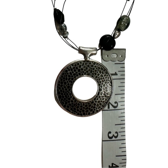 Signed Chicos 3 Strand Glass & 925 Bead Round Leather Inset Pendant Necklace 22” - Picture 14 of 16